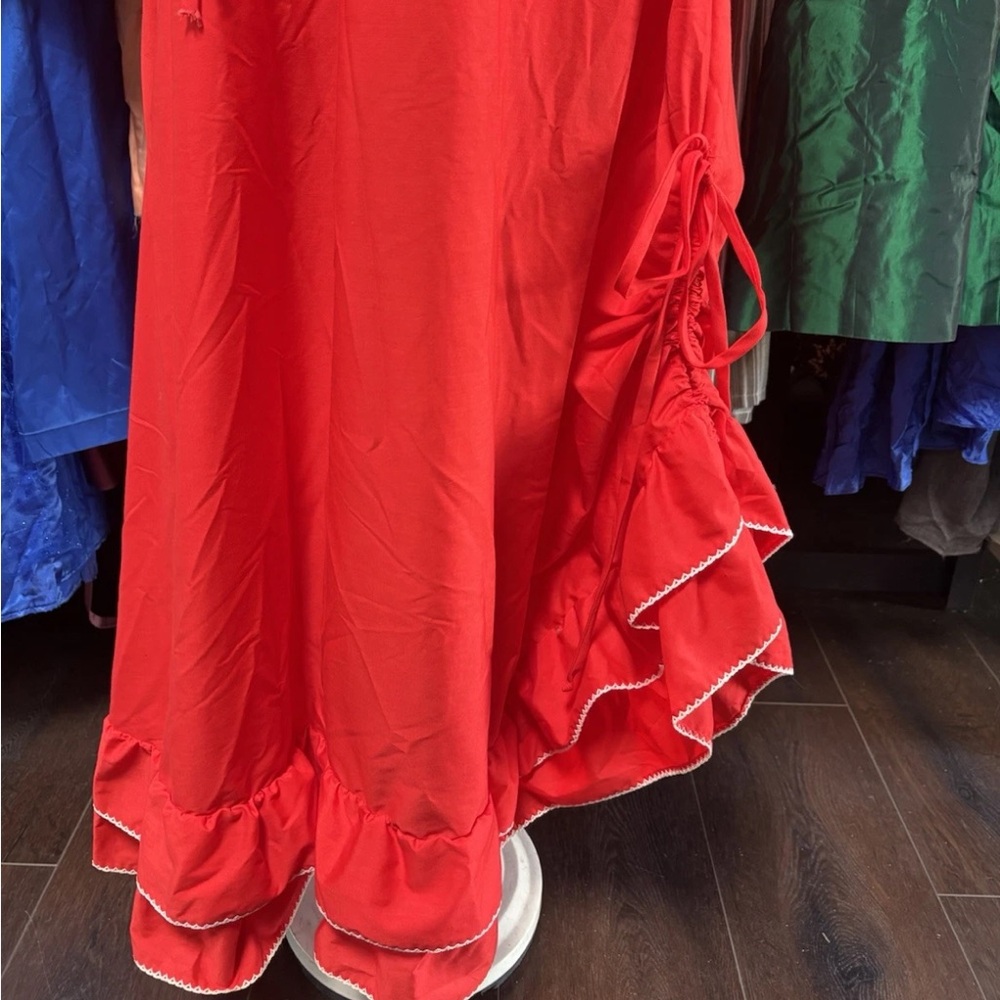 Vintage 70s Red Ruffle Dress Western / Prairie / Folklore Rue Rodeo - Picture 3 of 11